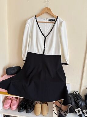 Karl Lagerfeld White Bodice with Black Skirt Midi Dress